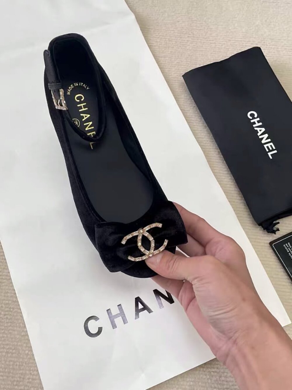 CHANEL Black Velvet Mary Jane Flats - Picture 3 of 7